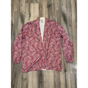 L.L. Bean Woman’s M Reg Open Cardigan Suprima Cotton Pink Cream Paisley Cardigan